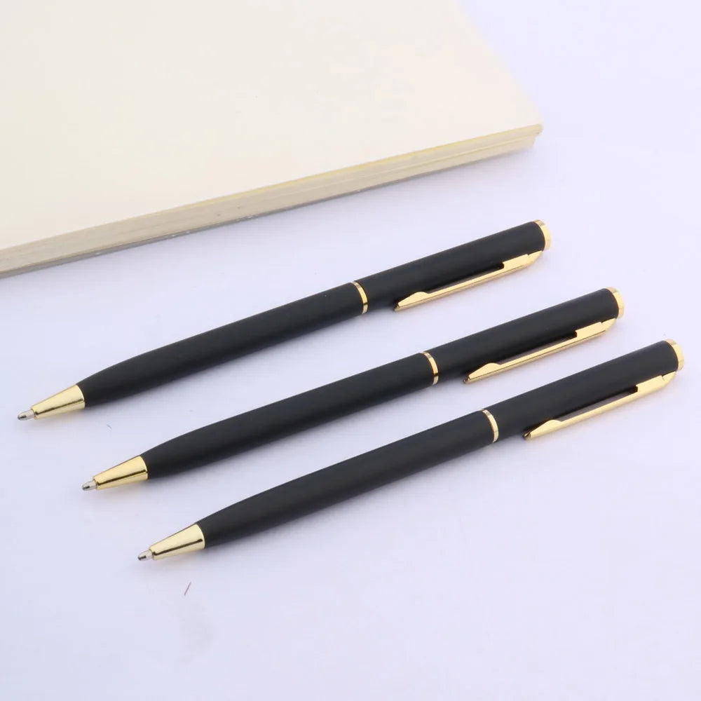 luxury High quality brand matte black student pen stainless golden wave Engraving technology Ball point pen Office Supplies