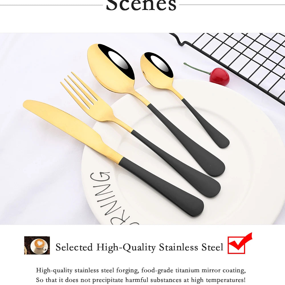 Red Silver Mirror Cutlery Set 24Pcs Dinnerware Set Flatware Cutlery Fork Knife Spoon Stainless Steel Silverware Tableware Set