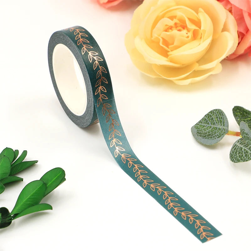 NEW 1PC 10mm x 10m Gold Foil Leaf Green Washi Tape Scrapbook Paper Masking Adhesive Christmas washi tape stickers