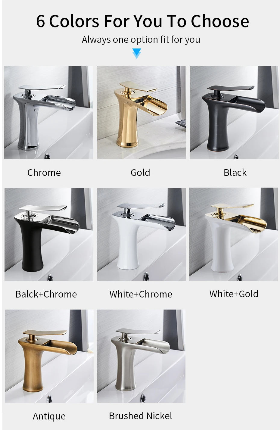 Basin Faucets Waterfall Bathroom Faucet Single handle Basin Mixer Tap Bath Antique Faucet Brass Sink Water Crane Silver 6009
