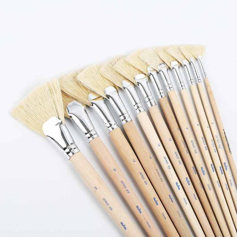 Skyists 2-20# Fan-shaped Brush Paint Brush Drawing White Pig Bristles Professional Oil Acrylic Painting Brush Set Painting