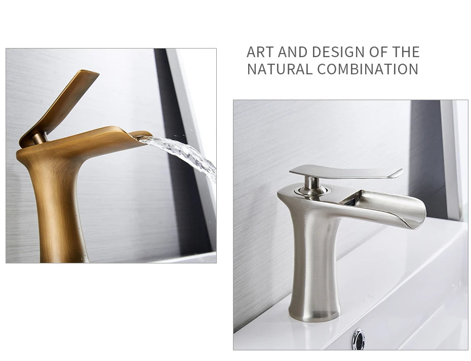 Basin Faucets Waterfall Bathroom Faucet Single handle Basin Mixer Tap Bath Antique Faucet Brass Sink Water Crane Silver 6009