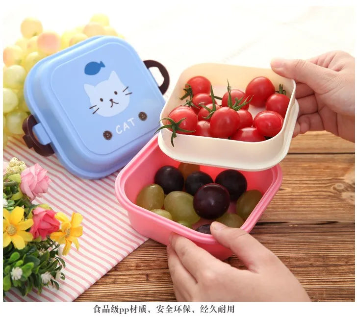 Cute Portable Colorful Cartoon Lunch Box Microwaveable Kids 2 Layer Food Fruit Container Picnic Outdoor Bento Box Child Gift