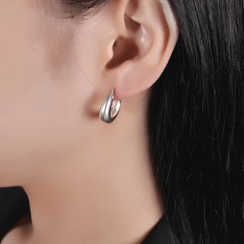 925 Sterling Silver plated Chunky Hoop Earrings for Women Geometric Circle Punk Ear Jewelry Party Gifts 2021 New Dropshipping