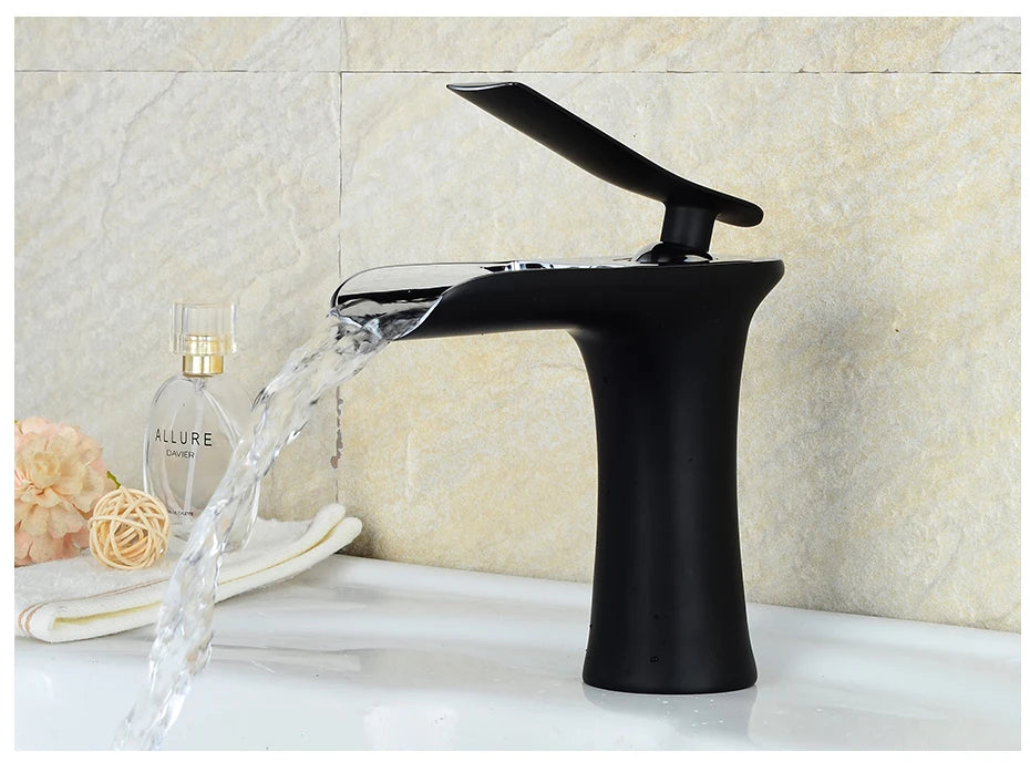 Basin Faucets Waterfall Bathroom Faucet Single handle Basin Mixer Tap Bath Antique Faucet Brass Sink Water Crane Silver 6009