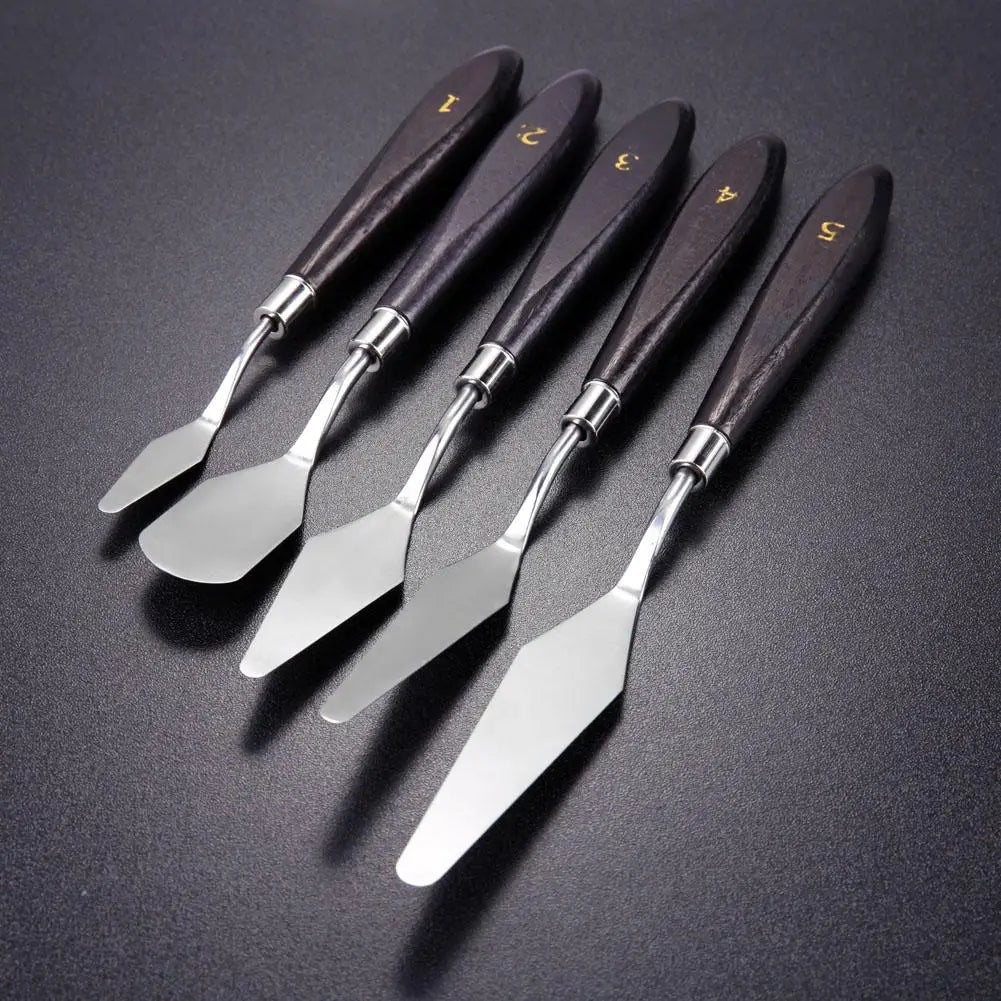 5pcs Painting Knife Spatula Palette Stainless Steel Arts Drawing Blades Kits Gouache Paint Craft Supplies for Artist Canvas