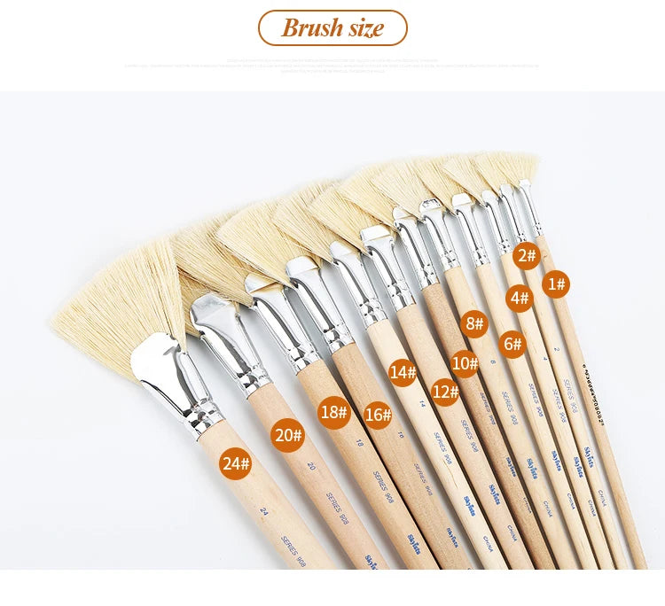 Skyists 2-20# Fan-shaped Brush Paint Brush Drawing White Pig Bristles Professional Oil Acrylic Painting Brush Set Painting