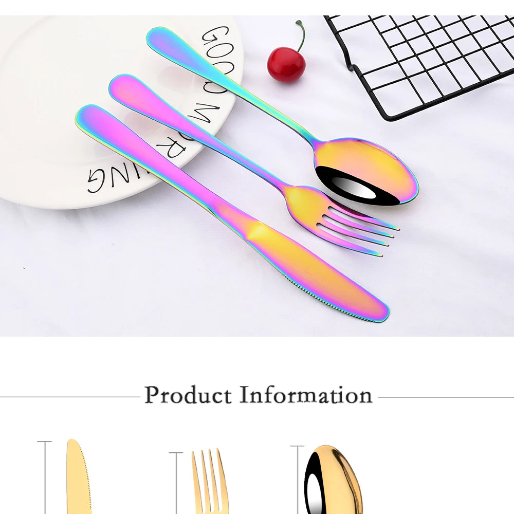 Red Silver Mirror Cutlery Set 24Pcs Dinnerware Set Flatware Cutlery Fork Knife Spoon Stainless Steel Silverware Tableware Set