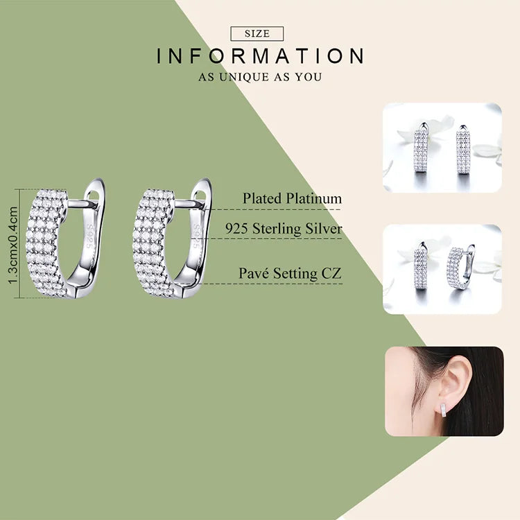 BAMOER Classic New 925 Sterling Silver Shining Clear  CZ Cubic Zircon Stud Earrings for Women Wedding Jewelry SCE560