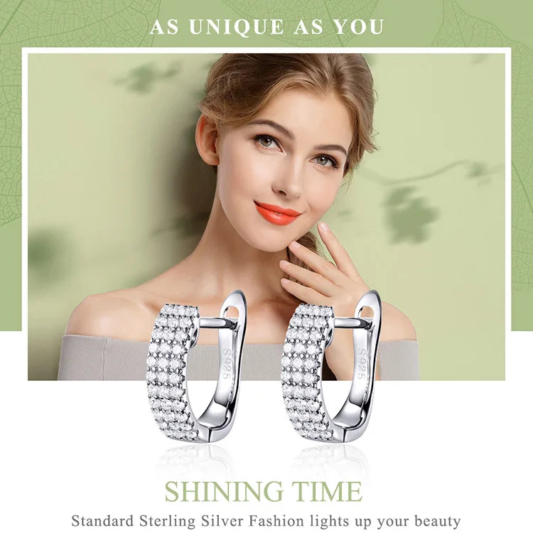 BAMOER Classic New 925 Sterling Silver Shining Clear  CZ Cubic Zircon Stud Earrings for Women Wedding Jewelry SCE560