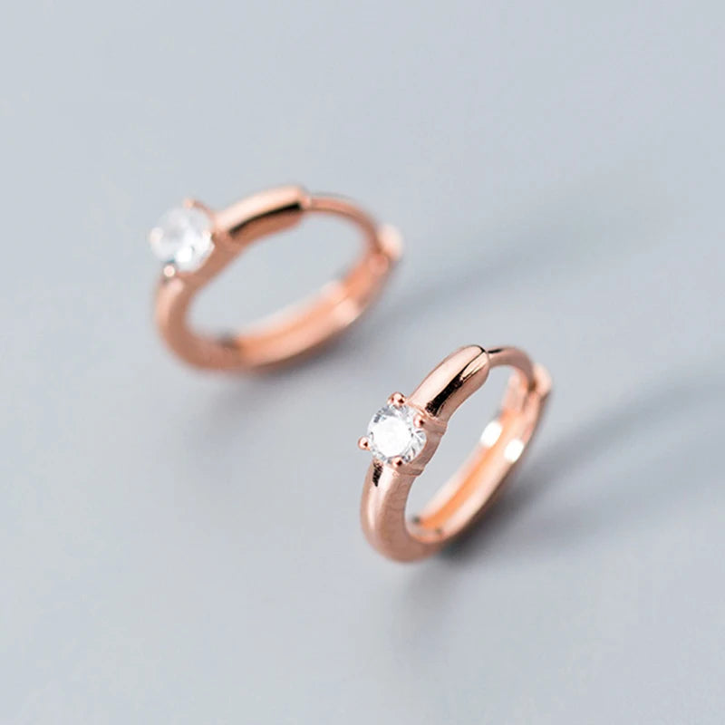 INZATT Real 925 Sterling Silver Minimalist Geometric Round Zircon Hoop Earrings For Women Rose Gold Color Trendy Fine Jewelry