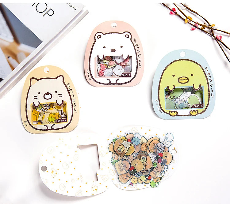 50 Pcs/Bag DIY Cute Cartoon Kawaii PVC Stationery Stickers Lovely Cat Bear Sticker for Diary Decoration Note Sticker Flakes