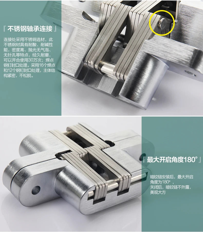 Hidden Gate Hinge Stainless Steel Invisible Hinges Concealed Barrel Wooden Box 180 Degree Folding Heavy Duty Built-in Door Hinge