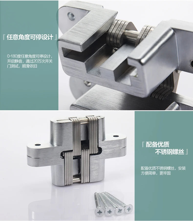 Hidden Gate Hinge Stainless Steel Invisible Hinges Concealed Barrel Wooden Box 180 Degree Folding Heavy Duty Built-in Door Hinge