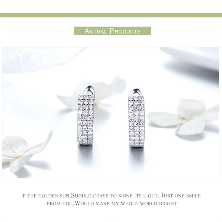BAMOER Classic New 925 Sterling Silver Shining Clear  CZ Cubic Zircon Stud Earrings for Women Wedding Jewelry SCE560