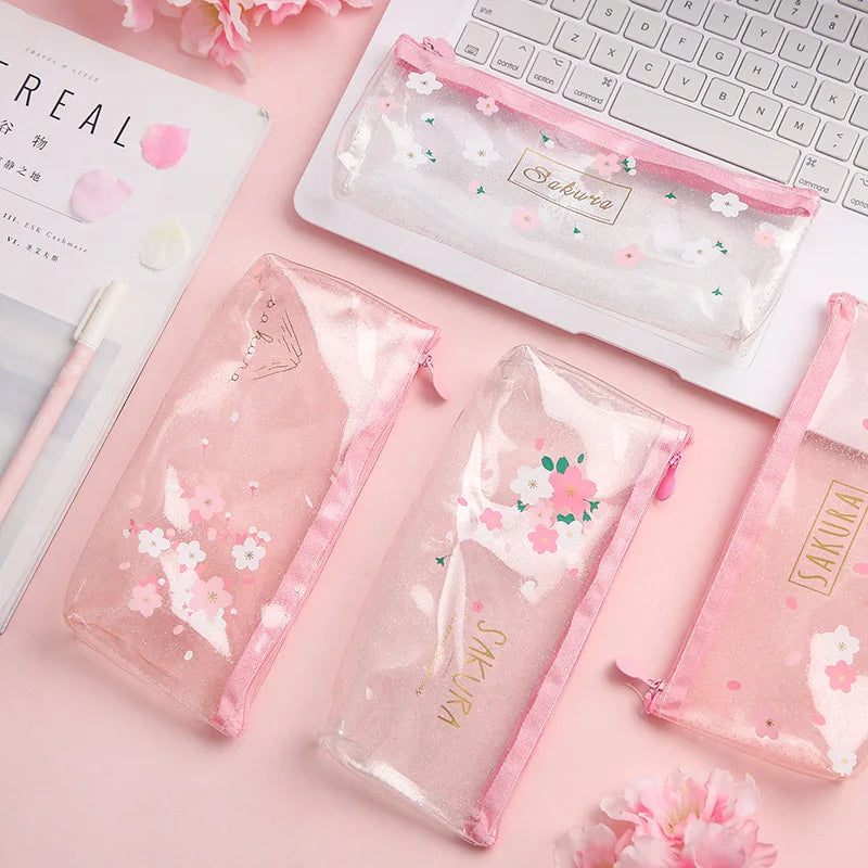 1Pcs Kawaii Pencil Case Beautiful pink girl heart Gift Estuches School Pencil Box  Pencil Bag School Supplies Stationery