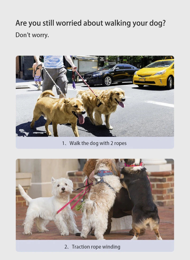 Double Dog Leash 360 Degree Retractable Roulette Leash Pet Walking Lead Outdoor Solid 3M Long Leashes For Two Dogs