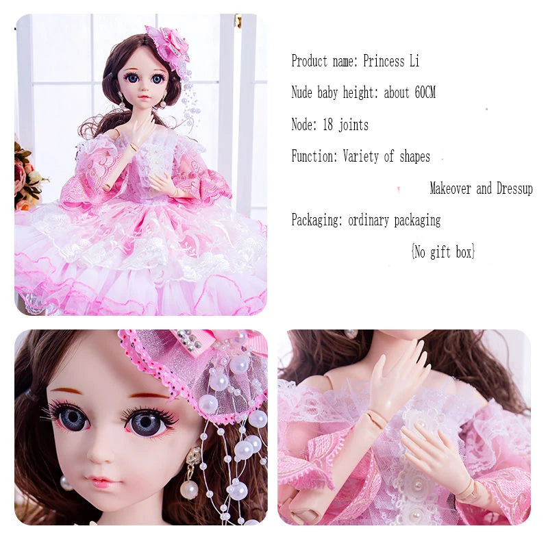 60cm Fashion Girl Dolls Large Original Handmade 1/3 Doll Full Set 15 Jointed Doll Girls Toys for Children Kids Gif Fashion Doll