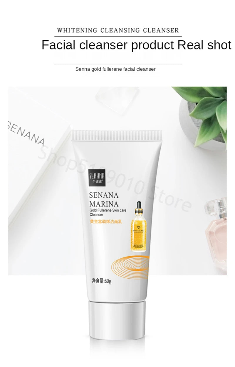 Gold Fullerene Facial Cleanser Foam Face Wash Collagen Shrink Pores Cleansing Oil Control Whitening Acne Treatment Skin Care 60g