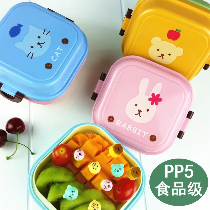Cute Portable Colorful Cartoon Lunch Box Microwaveable Kids 2 Layer Food Fruit Container Picnic Outdoor Bento Box Child Gift
