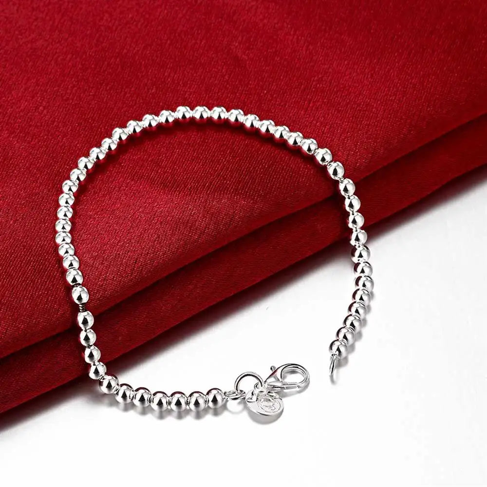 Hot Pretty Holiday gift 925 Sterling silver charms 4MM beads Bracelets for woman Popular brands jewelry fashion Wedding party