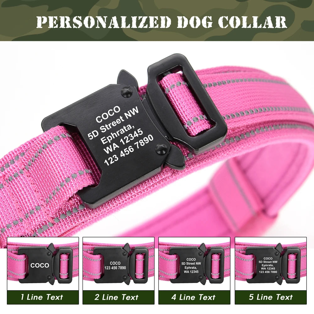 Military Tactical Pet Dog Collar Personalized Custom Nylon Reflective Small Medium Large Dog Collars Engraved ID Name Adjustable