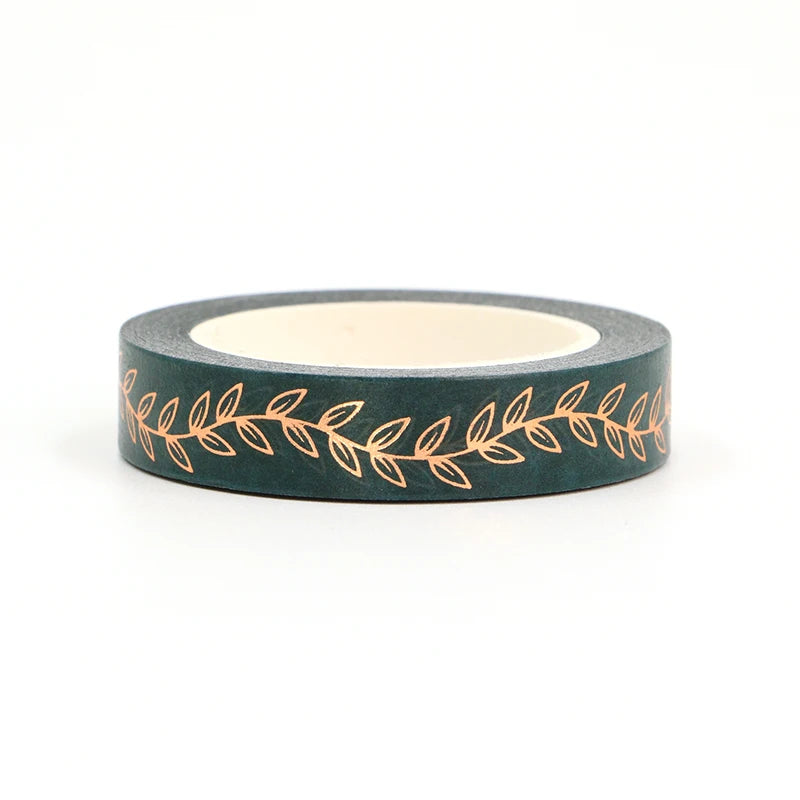 NEW 1PC 10mm x 10m Gold Foil Leaf Green Washi Tape Scrapbook Paper Masking Adhesive Christmas washi tape stickers