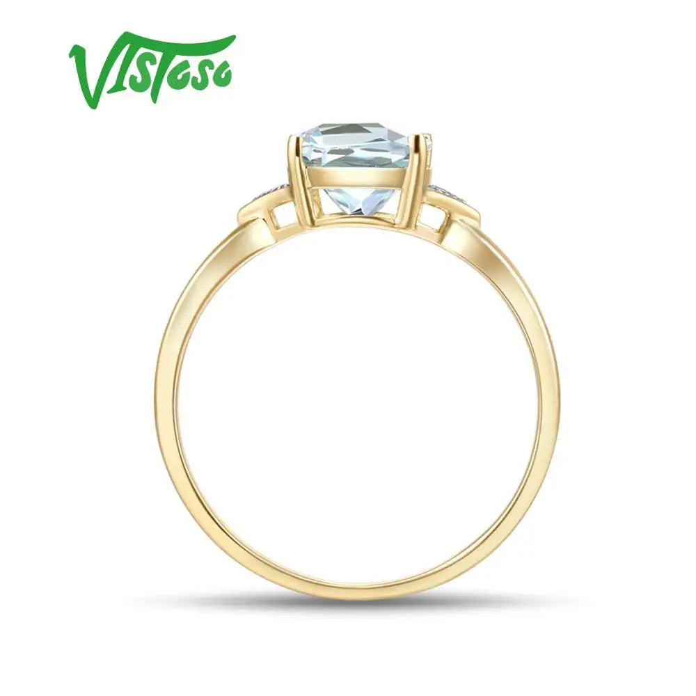 VISTOSO 14K 585 Yellow Gold Ring For Women Diamond Sky Blue Topaz Rings Gold 585 Real Original Anniversary Fine Jewelry