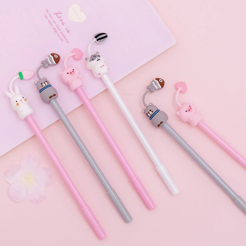 1 Piece Cute Kawaii Gel Pen Pig Rabbit Kitty Hamster Cartoon Animal School Office Supply Stationery Korean Handle Funny