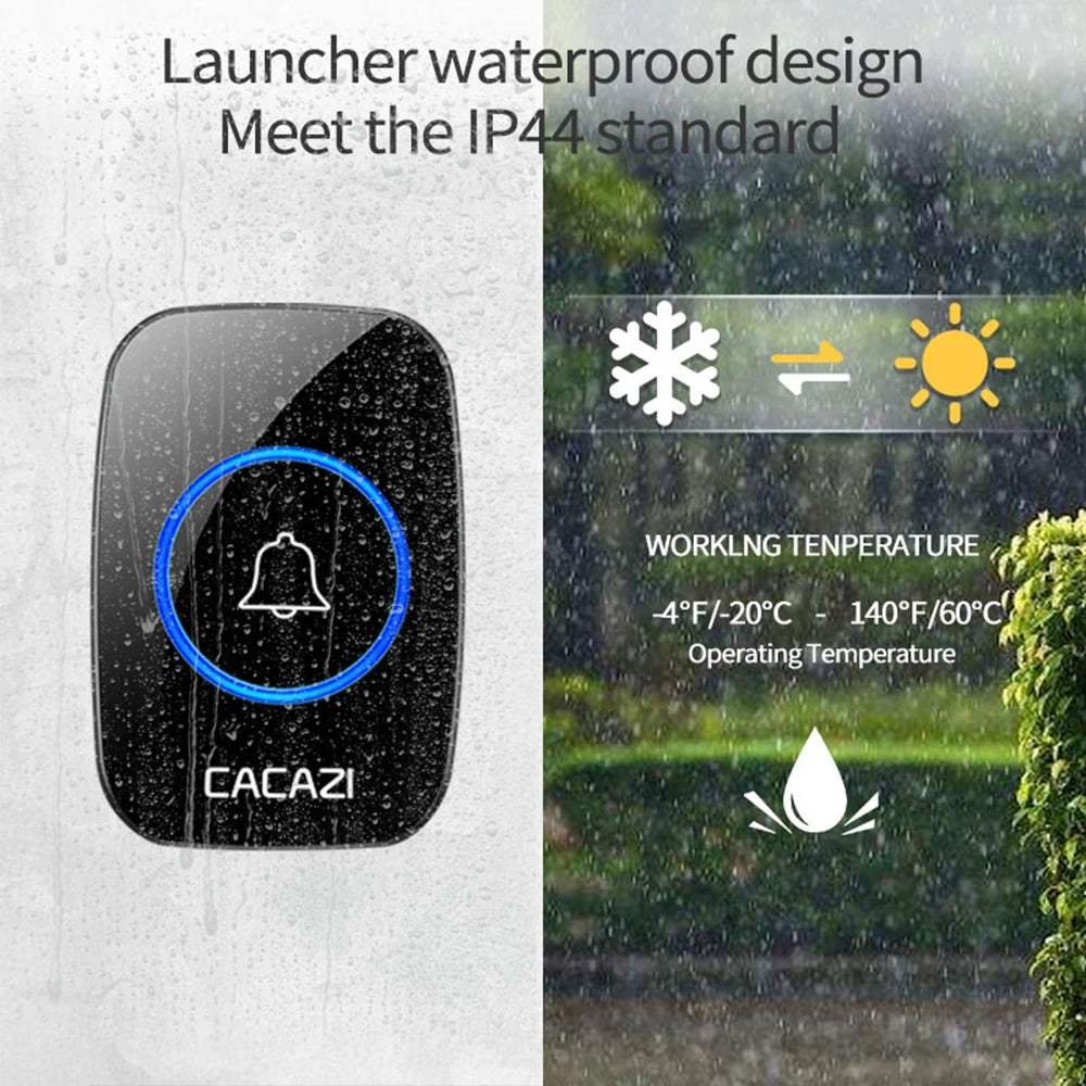 CACAZI Wireless Waterproof Doorbell 300m Range US EU UK AU Plug Home Intelligent Door Bell Chime 1 2 Button 1 2 3 Receiver