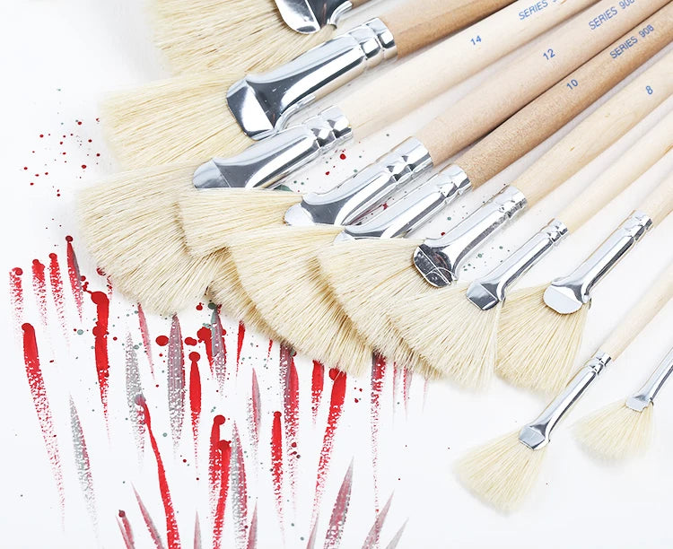 Skyists 2-20# Fan-shaped Brush Paint Brush Drawing White Pig Bristles Professional Oil Acrylic Painting Brush Set Painting