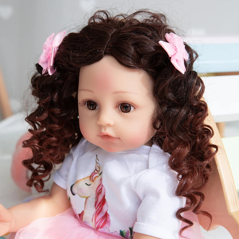 NPK 55CM reborn baby toddler princess full body soft silicone flexible soft touch curly hair fashion girl doll Xmas Gift