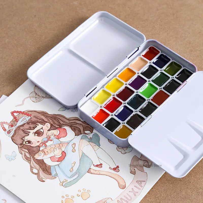 Schmincke College-level Watercolor 24 Colors 1ML Paint Sub-pack Portable Watercolor Metal Box Painter Painting Art Supplies