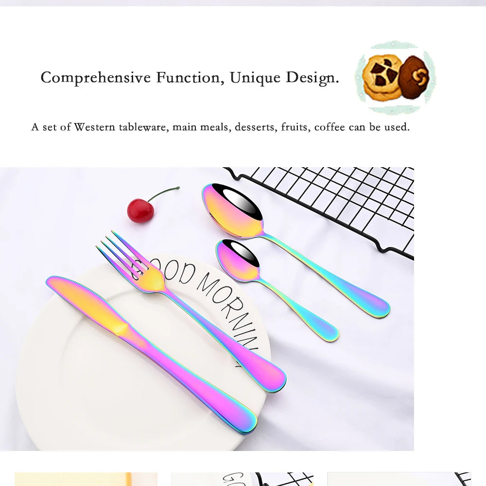 Red Silver Mirror Cutlery Set 24Pcs Dinnerware Set Flatware Cutlery Fork Knife Spoon Stainless Steel Silverware Tableware Set