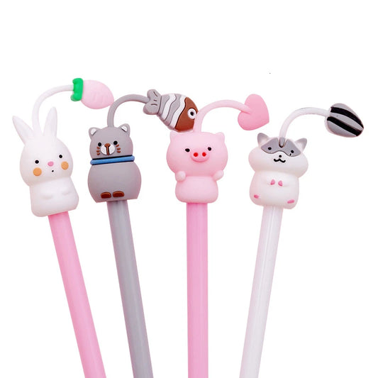 1 Piece Cute Kawaii Gel Pen Pig Rabbit Kitty Hamster Cartoon Animal School Office Supply Stationery Korean Handle Funny