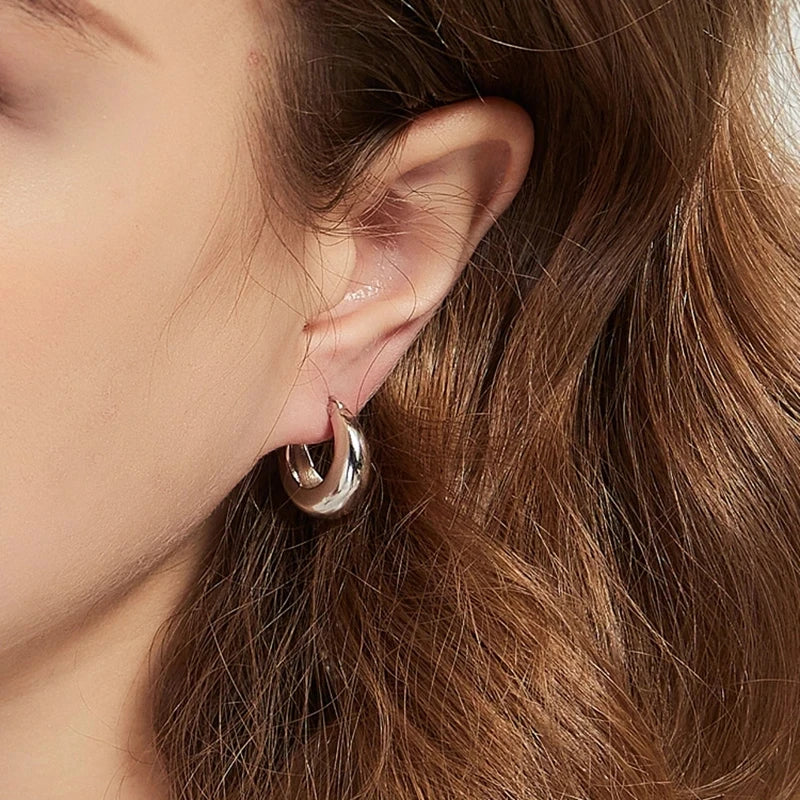 925 Sterling Silver plated Chunky Hoop Earrings for Women Geometric Circle Punk Ear Jewelry Party Gifts 2021 New Dropshipping