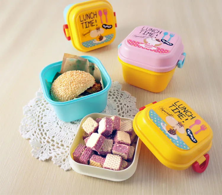 Cute Portable Colorful Cartoon Lunch Box Microwaveable Kids 2 Layer Food Fruit Container Picnic Outdoor Bento Box Child Gift