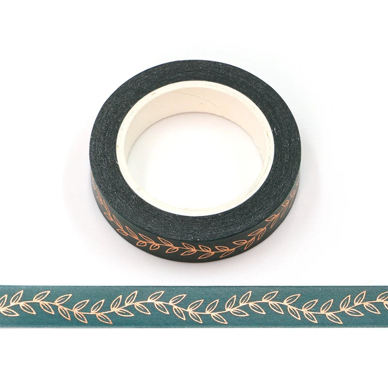 NEW 1PC 10mm x 10m Gold Foil Leaf Green Washi Tape Scrapbook Paper Masking Adhesive Christmas washi tape stickers