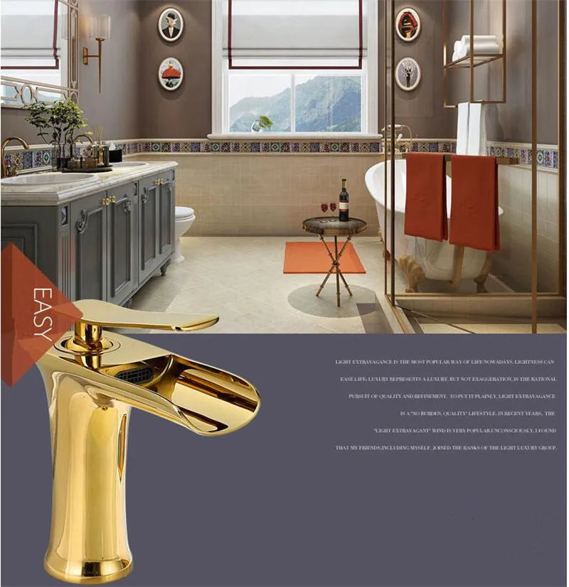 Basin Faucet Grey Waterfall Faucet Brass Bathroom Faucet Gold Bathroom Basin Faucet Mixer Tap Hot and Cold White Sink faucet