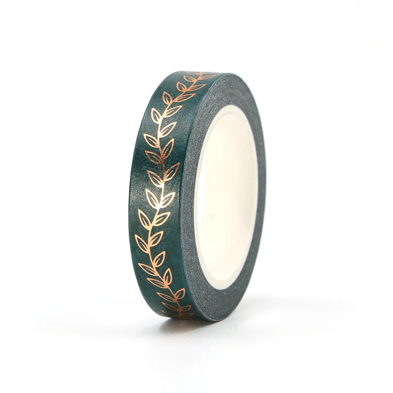 NEW 1PC 10mm x 10m Gold Foil Leaf Green Washi Tape Scrapbook Paper Masking Adhesive Christmas washi tape stickers