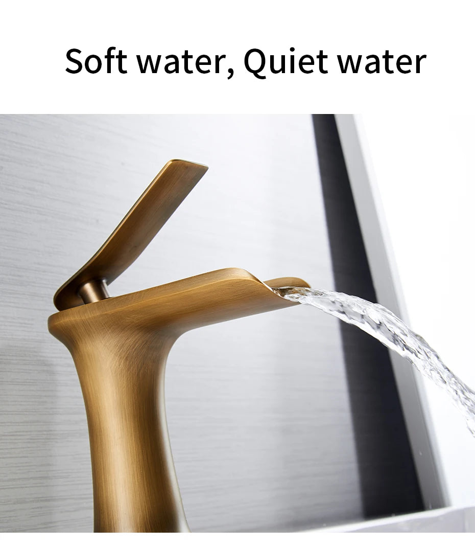 Basin Faucets Waterfall Bathroom Faucet Single handle Basin Mixer Tap Bath Antique Faucet Brass Sink Water Crane Silver 6009