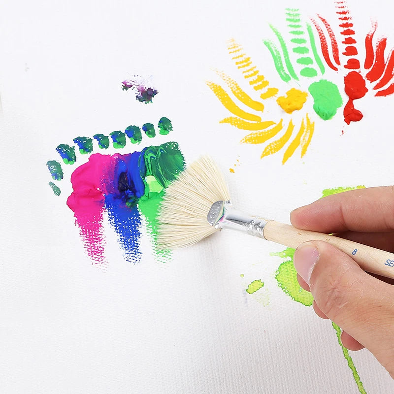 Skyists 2-20# Fan-shaped Brush Paint Brush Drawing White Pig Bristles Professional Oil Acrylic Painting Brush Set Painting