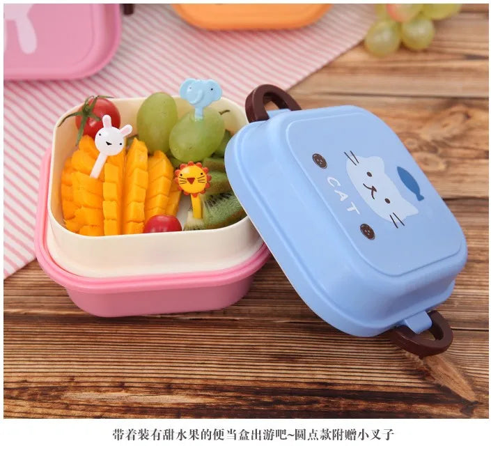 Cute Portable Colorful Cartoon Lunch Box Microwaveable Kids 2 Layer Food Fruit Container Picnic Outdoor Bento Box Child Gift