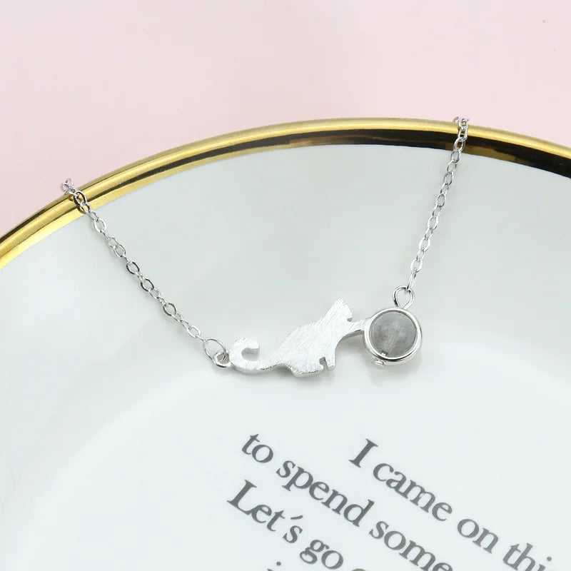 925 Sterling Silver Crystal Cat Round Bead Charm Bracelet For Women Gift Elegant Bracelets & Bangles Silver Jewelry