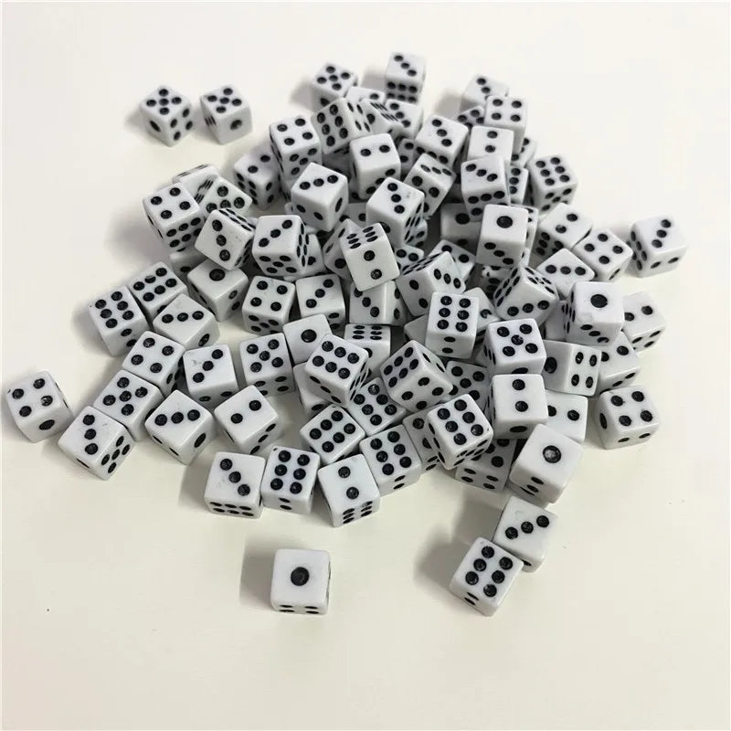 50Pcs/lot 8*8*8mm 6colors Plastic White Gaming Dice Standard Six Sided Cube For Decider Birthday Parties Board Game