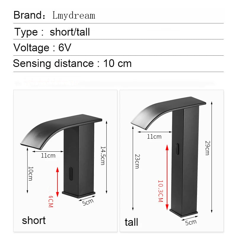 Luxury Sensor Bathroom Faucet Deck Mounted Tap Short or Tall Sink Mixer Battery Powered Infrared Sensing Basin Tap