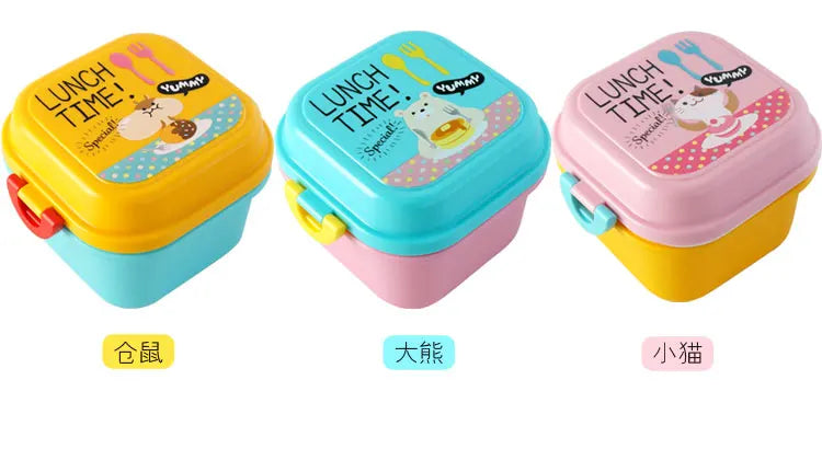 Cute Portable Colorful Cartoon Lunch Box Microwaveable Kids 2 Layer Food Fruit Container Picnic Outdoor Bento Box Child Gift