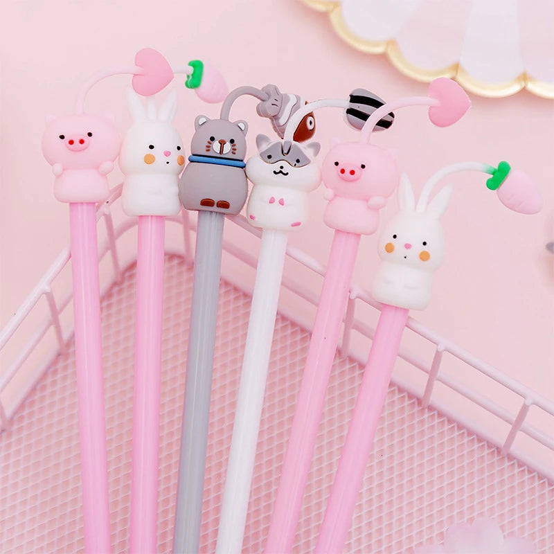 1 Piece Cute Kawaii Gel Pen Pig Rabbit Kitty Hamster Cartoon Animal School Office Supply Stationery Korean Handle Funny