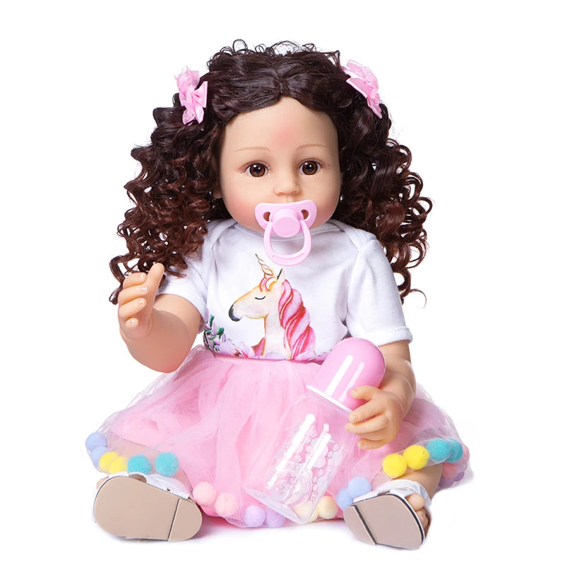 NPK 55CM reborn baby toddler princess full body soft silicone flexible soft touch curly hair fashion girl doll Xmas Gift