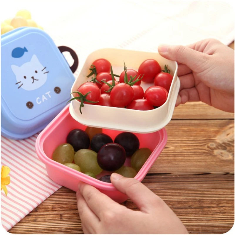 Cute Portable Colorful Cartoon Lunch Box Microwaveable Kids 2 Layer Food Fruit Container Picnic Outdoor Bento Box Child Gift